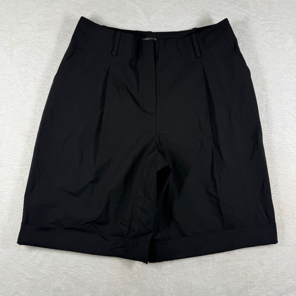 Lafayette 148 New York Womens Black Pleated Bermuda Shorts Size 4 Cotton Blend
